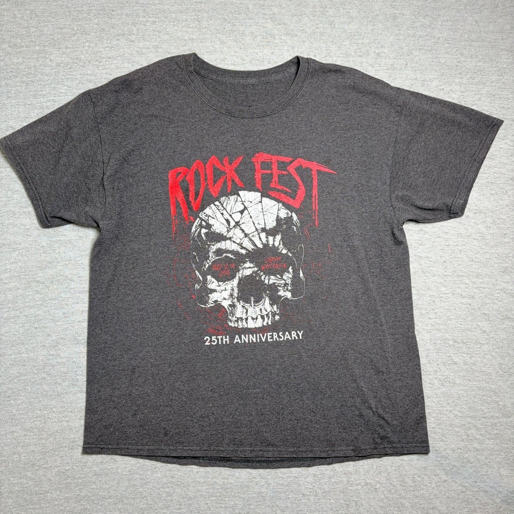 Hanes Mens Rock Fest 2018 T Shirt Large Gray 25th Anniversary Concert Lineup Tee